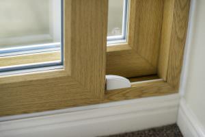 Woodgrain uPVC patio slider 24 corner